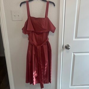 Rusted Red/rose pinkish Off-Shoulder Dress with Belt